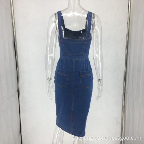 New Types of Women Sleeveless Jean Dresses